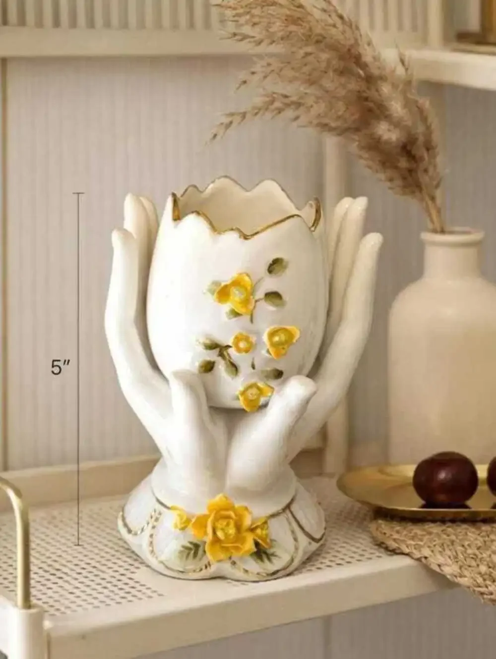 Vintage Japan Porcelain Hand Vase, Orange Floral Accent, Cottagecore Ring Holder